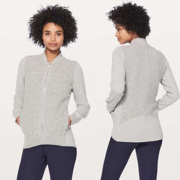 LULULEMON Stand Out Sherpa Jacket Size 6 Heathered Core Light Grey Silver Drop - Picture 1 of 9